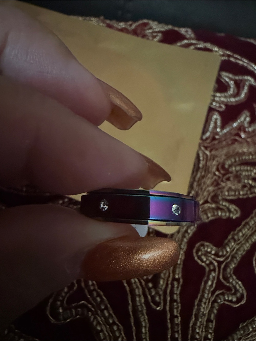 Iridescent Purple CZ Accent Stainless Steel Ring - Women Accessories